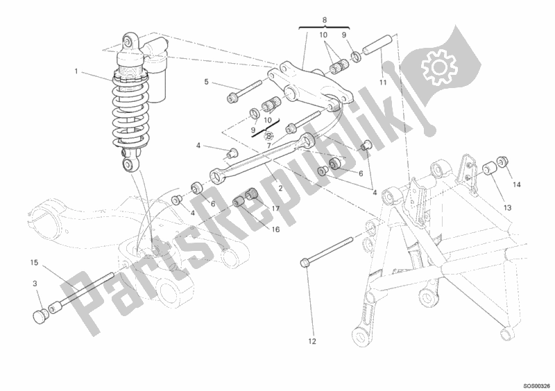All parts for the Rear Shock Absorber of the Ducati Hypermotard 1100 EVO 2012